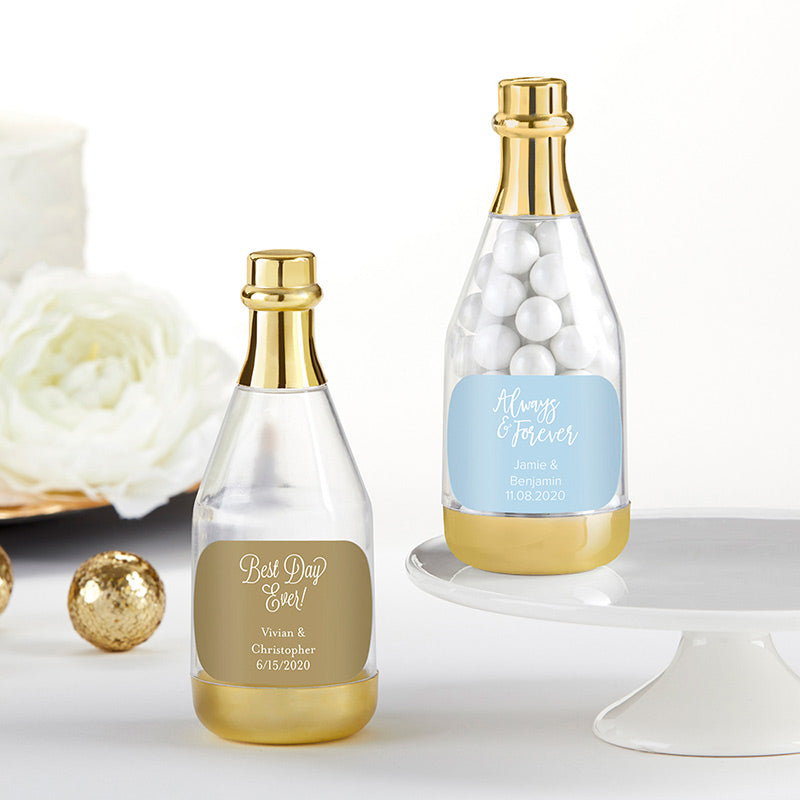 Personalized Gold Metallic Champagne Bottle Favor Container (Set of 12) - Main Image | My Wedding Favors