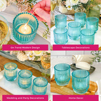 Thumbnail for Ribbed Blue Glass Votive Candle Holder (Set of 6)